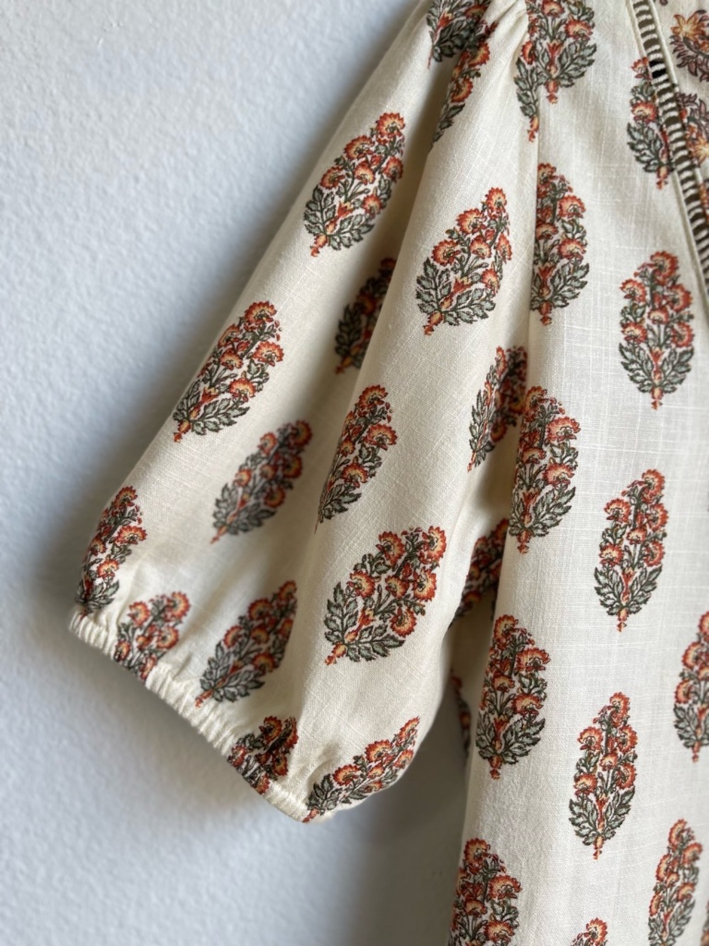Wonderly Cream Peasant Top with Rust Floral‎ Motif Cottagecore Boho Size M - Picture 6 of 11